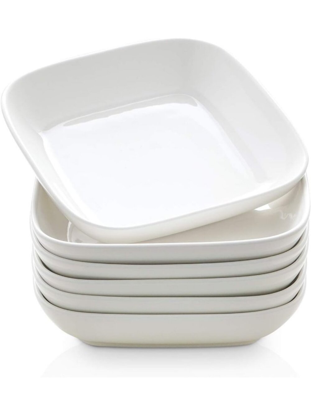 Elegant 8-Inch Square Porcelain Dinner Plates & Pasta Salad Bowls, Set of 6